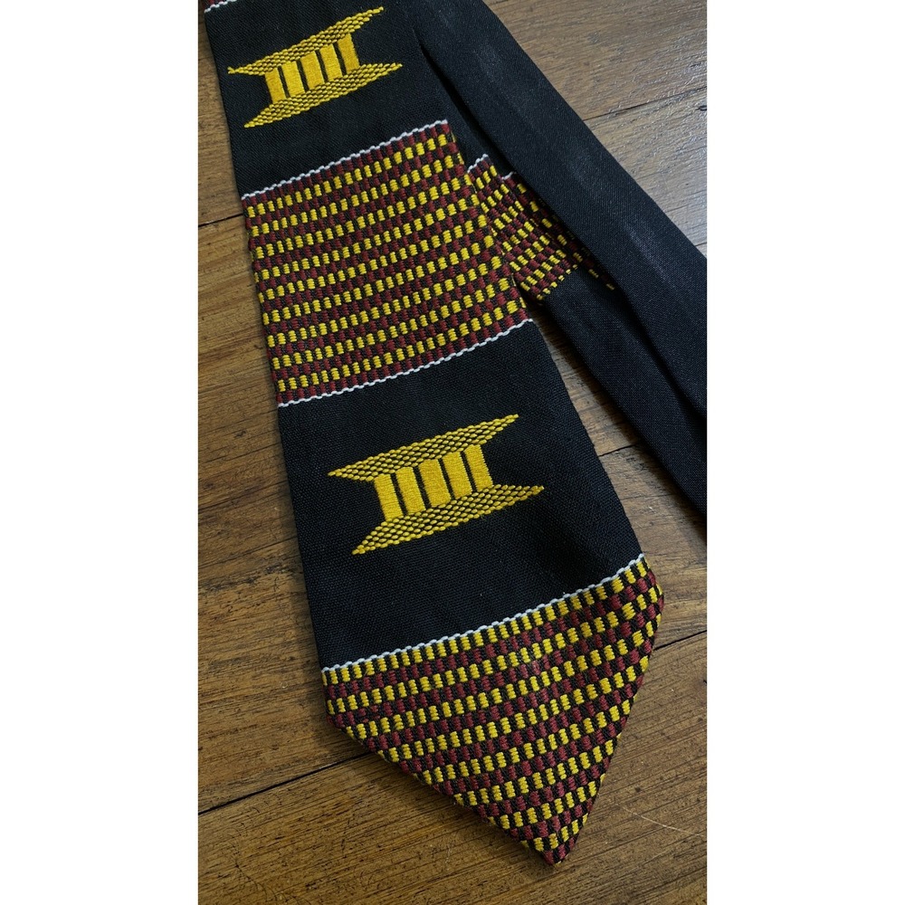 Vtg 60s Suntex Ghana Handwoven Kente tie Ashanti Stool Made in Ghana Mid Century